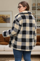 Plus Size Plaid Button Up Long Sleeve Coat OutfitFlow